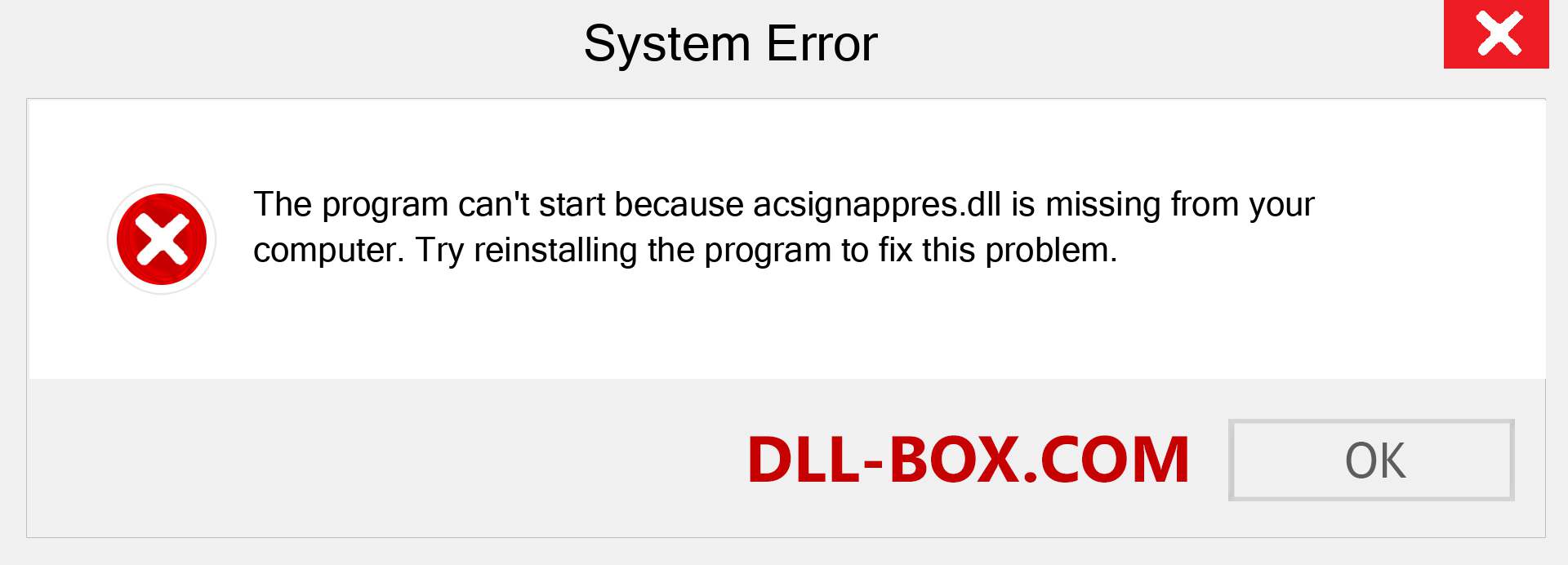  acsignappres.dll file is missing?. Download for Windows 7, 8, 10 - Fix  acsignappres dll Missing Error on Windows, photos, images